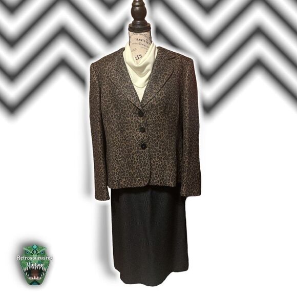 Vintage 1990’s Leopard Animal Print Two Piece Business Interview Power Suit, Plu - Picture 5 of 9